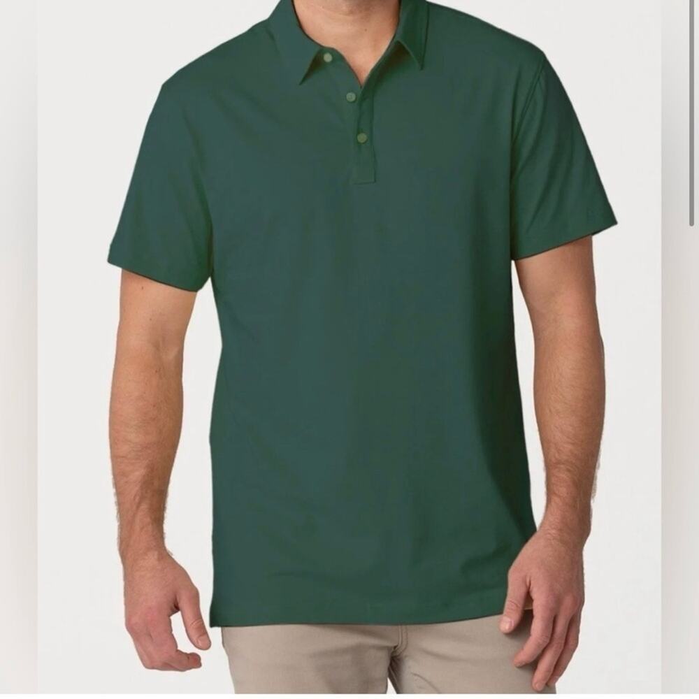Swet Tailor Size‎ L All In Polo In Spruce Green Side Slits 3 Button Collared NEW